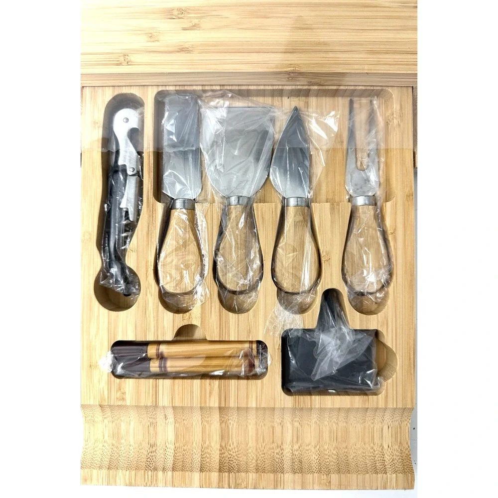 Bamboo Charcuterie Board w/Hidden Drawer with 7 Accessories by Bambusi NEW